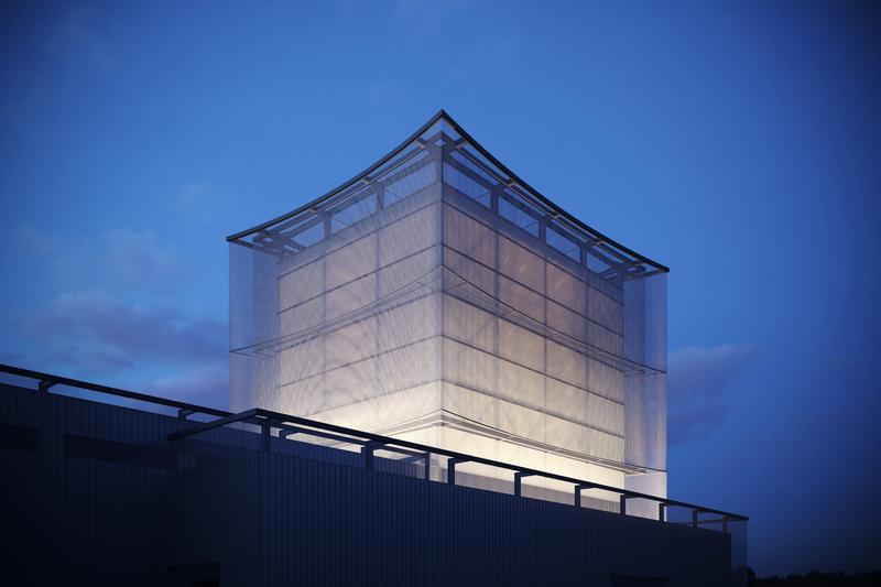 Visualisierung Grubenwasserhebewerk-Fassade bei Nacht Visualisierung Grubenwasserhebewerk-Fassade bei Nacht
